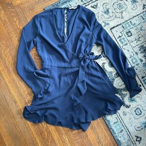 Slate blue romper with ruffle details